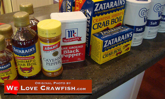 Start gathering up the ingredients: Zatarain's Shrimp & Crab Boil, cayenne pepper, black pepper, salt, and the rest of the makings for the perfect crawfish boil!