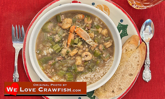 Dining on gumbo during Christmas at the family table ...always a special culinary event!
