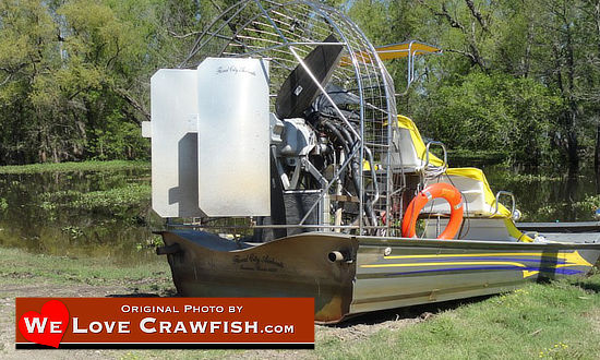 Air boat parked along the banks of a bayou in South Louisiana